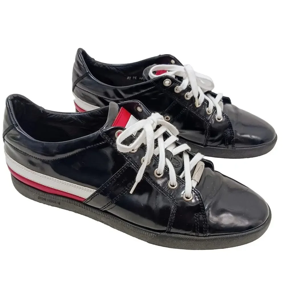 Christian Dior Homme Patent Leather Trainers Men Sz 9 BLACK Red White Luxury